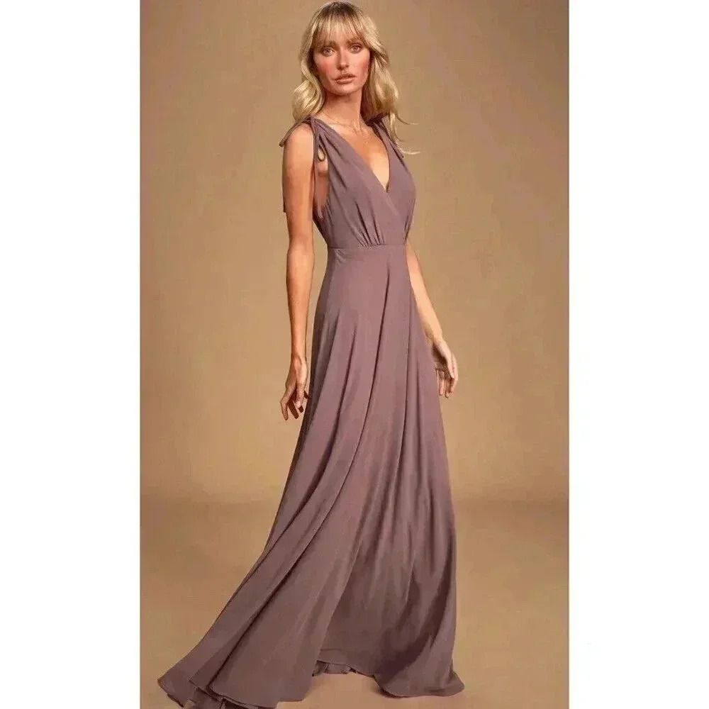 New LULU'S Dance the Night Away Maxi Gown Black Surplice Dress Medium Formal NWT - Picture 2 of 16